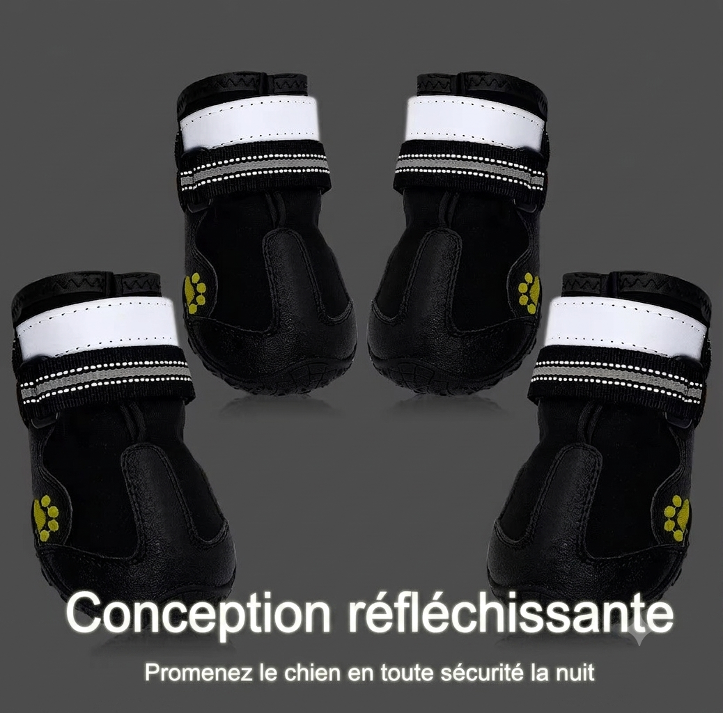 Lot de 4 chaussures pour chien : bottines réfléchissantes et imperméables, chaudes (neige/pluie), antidérapantes