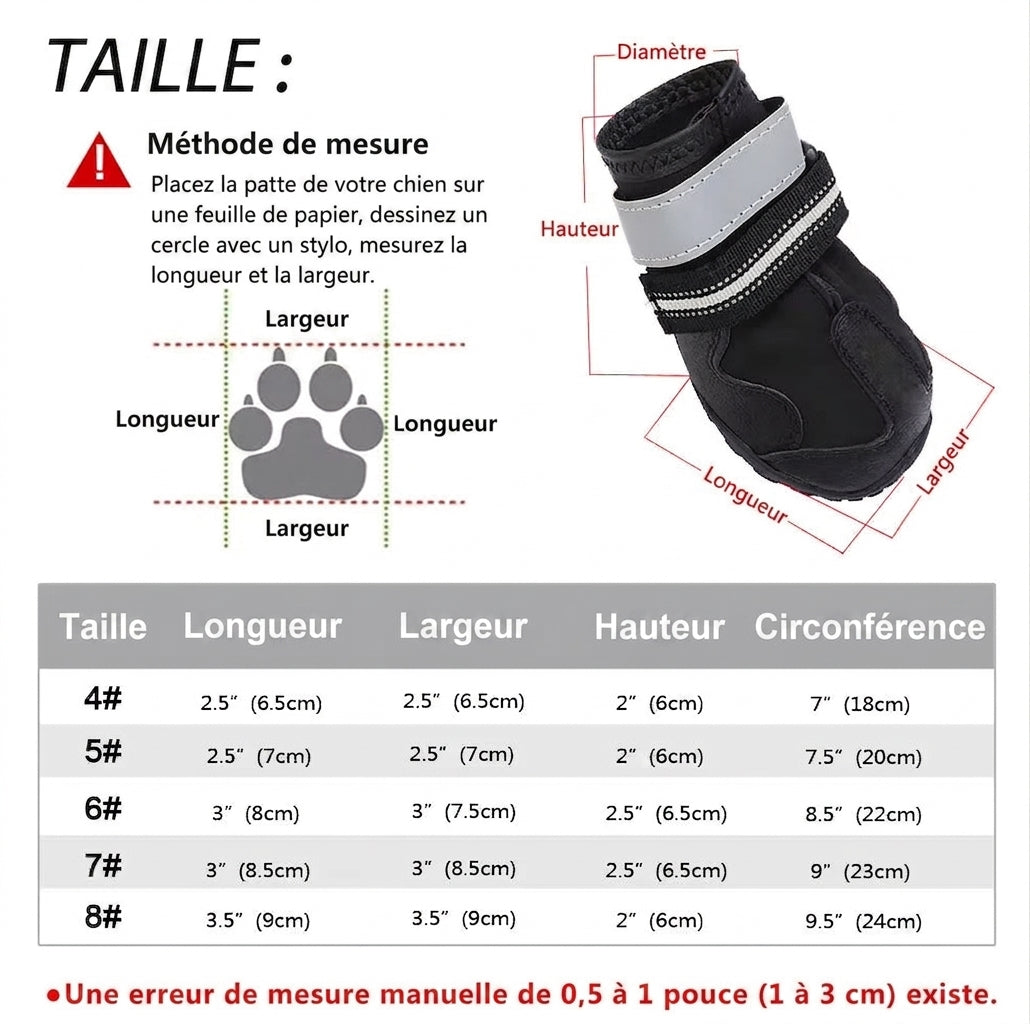 Lot de 4 chaussures pour chien : bottines réfléchissantes et imperméables, chaudes (neige/pluie), antidérapantes