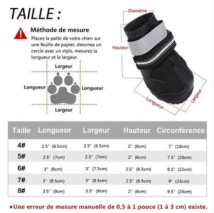 Lot de 4 chaussures pour chien : bottines réfléchissantes et imperméables, chaudes (neige/pluie), antidérapantes